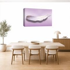 LR Abstract Feather Wall Art Picture – Purple & White Modern Framed Canvas Print | Ready to Hang | Modern Wall Art for Living Room, Bedroom & Office