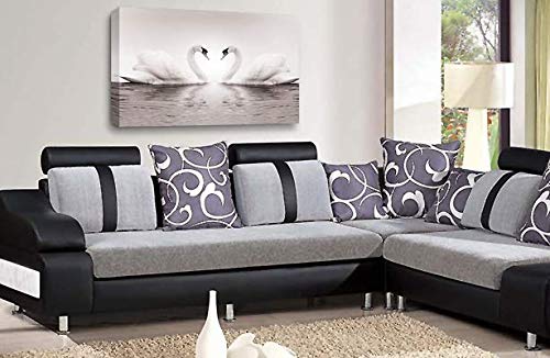 Framed Love Heart Swans Wall Art Picture Grey White Kissing Canvas Family Home Panel Print Ready to Hang