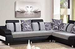 Framed Love Heart Swans Wall Art Picture Grey White Kissing Canvas Family Home Panel Print Ready to Hang