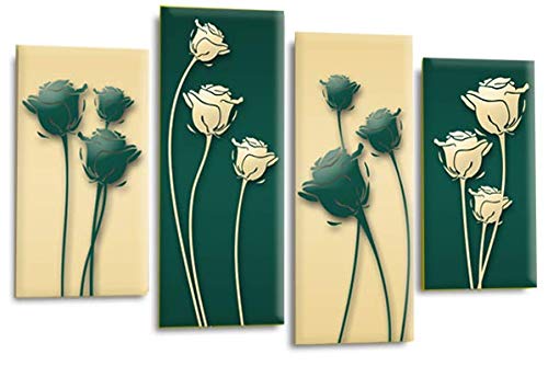 LR Floral Rose Canvas Art Picture Green Cream Flower Love Framed Split Panel Print