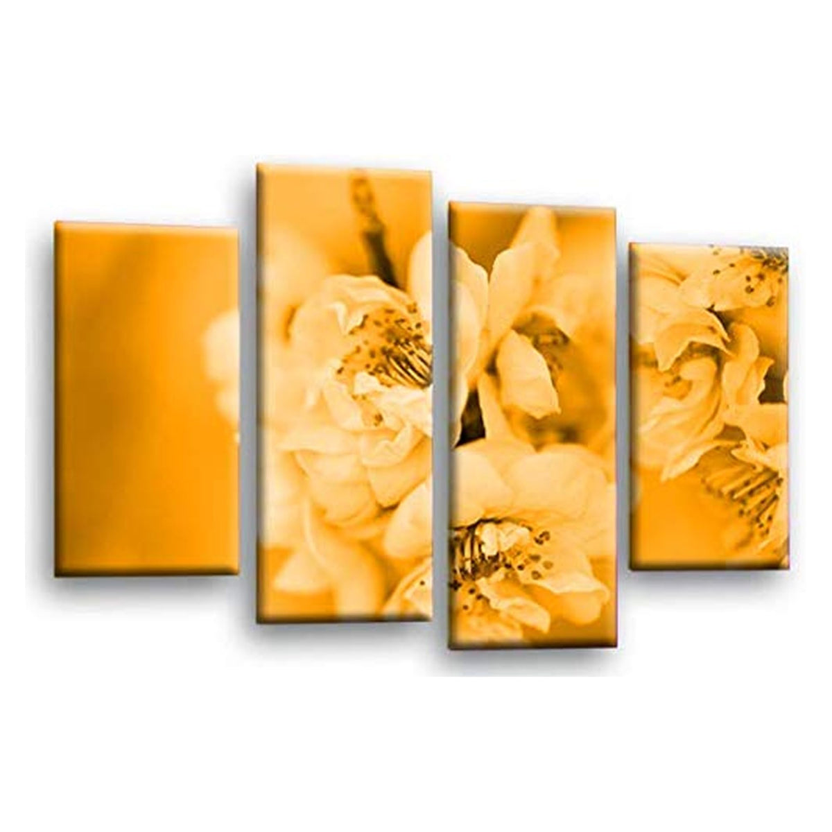 LR Floral Rose Wall Art Picture – Cream & Orange Framed 4 Panel Split Canvas Print | Ready to Hang | Modern Wall Art for Living Room, Bedroom & Office