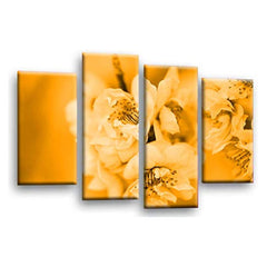 LR Floral Rose Wall Art Picture – Cream & Orange Framed 4 Panel Split Canvas Print | Ready to Hang | Modern Wall Art for Living Room, Bedroom & Office