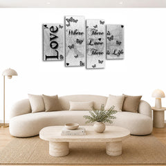 LR Love Wall Art Picture – Black & White Quote Framed 4 Panel Split Canvas Print | Ready to Hang | Modern Wall Art for Living Room, Bedroom & Office
