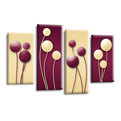 LR Floral Rose Wall Art Picture – Purple & Cream Framed 4 Panel Split Canvas Print | Ready to Hang | Modern Wall Art for Living Room, Bedroom & Office