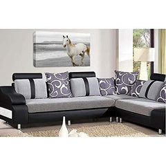 LR White Horse Running Wall Art Picture Animal Home Framed Canvas Panel Print Ready to Hang