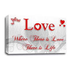 LR Love Wall Art Picture – Red & White Family Quote Framed Canvas Print | Ready to Hang | Modern Wall Art for Living Room, Bedroom & Office