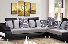 LR Love Swans Wall Art Picture Brown Cream Heart Home Framed Split Panel Canvas Print