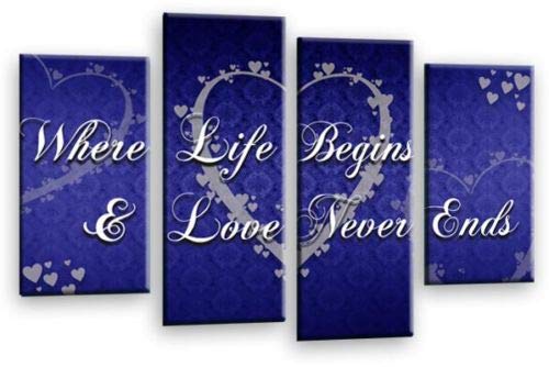LR Love Wall Art Print Blue Grey Heart Life Quote Home Framed Split Panel Picture Ready to Hang
