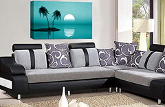 LR Sunset Beach Wall Art Teal Palm Trees Tropical Island Split Panel Canvas