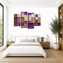 LR Purple Abstract Wall Art Picture – Cream Modern Framed 4 Panel Split Canvas Print | Ready to Hang | Modern Wall Art for Living Room, Bedroom & Office