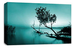 LR Seascape Wall Art Picture Teal Grey Black Sunset Landscape Framed Canvas Ready to Hang