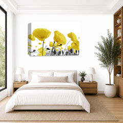 LR Floral Poppy Rose Wall Art Picture – Yellow & White Framed Canvas Print | Ready to Hang | Modern Wall Art for Living Room, Bedroom & Office
