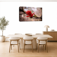 LR Floral Red Rose Wall Art Picture – Grey & White Framed Canvas Print | Ready to Hang | Modern Wall Art for Living Room, Bedroom & Office