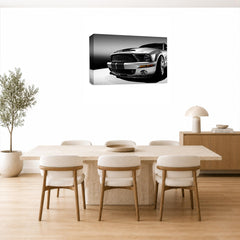 LR Ford Mustang Car Wall Art Picture – Silver Sports Framed Canvas Print | Ready to Hang | Modern Wall Art for Living Room, Bedroom & Office