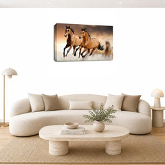 LR Brown Horse Running Wall Art Picture – Animal Framed Canvas Print | Ready to Hang | Modern Wall Art for Living Room, Bedroom & Office