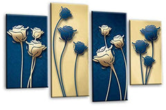 LR Floral Rose Canvas Art Picture Blue Cream Flower Love Home Split Panel Print