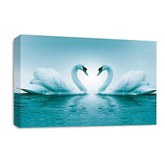 LR Love Heart Swans Wall Art Picture – Teal & White Framed Canvas Print | Ready to Hang | Modern Wall Art for Living Room, Bedroom & Office