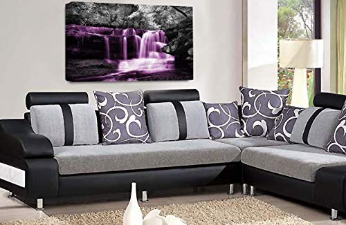 LR Purple Waterfall Canvas Wall Art Picture Forest Landscape Grey White Framed Print Ready to Hang