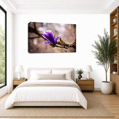 LR Floral Purple Rose Wall Art Picture – Grey & White Framed Canvas Print | Ready to Hang | Modern Wall Art for Living Room, Bedroom & Office