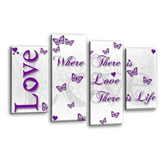 LR Love Quote Wall Art Picture – Purple & White Framed 4 Panel Split Canvas Print | Ready to Hang | Modern Wall Art for Living Room, Bedroom & Office