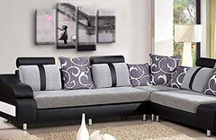 LR Banksy Wall Art Picture – Grey & Pink Graffiti Art Framed 4 Panel Split Canvas Print | Ready to Hang | Modern Wall Art for Living Room, Bedroom & Office