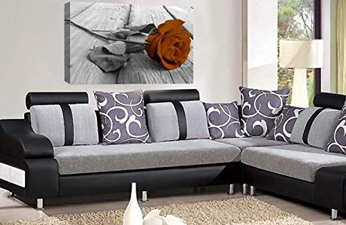 LR Floral Brown Rose Wall Art Grey White Flower Canvas Picture Print Ready to Hang