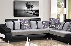 LR Landscape Seascape Wall Art Picture – Grey, Black & White Framed Canvas Print | Ready to Hang | Modern Wall Art for Living Room, Bedroom & Office