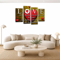 LR Love Quote Wall Art Picture – Red & Mustard Framed 4 Panel Split Canvas Print | Ready to Hang | Modern Wall Art for Living Room, Bedroom & Office