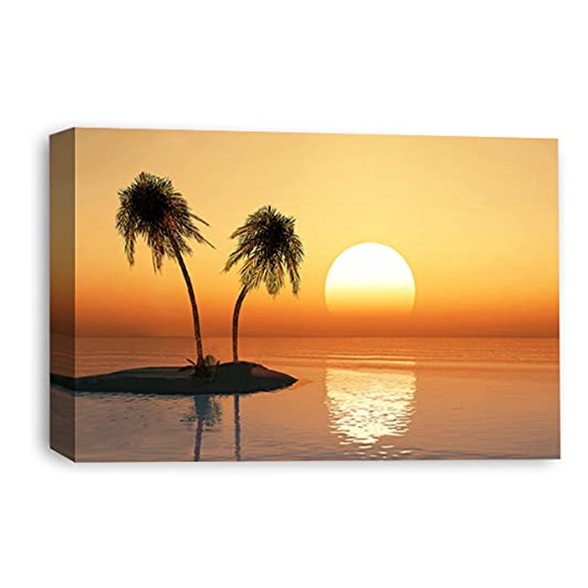 LR Sunset Beach Wall Art Picture – Orange Seascape Framed Canvas Print | Ready to Hang | Modern Wall Art for Living Room, Bedroom & Office