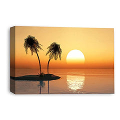 LR Sunset Beach Wall Art Picture – Orange Seascape Framed Canvas Print | Ready to Hang | Modern Wall Art for Living Room, Bedroom & Office
