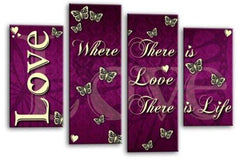 LR Love Quote Wall Art Picture Purple Cream Family Framed Split Panel Print Ready to Hang