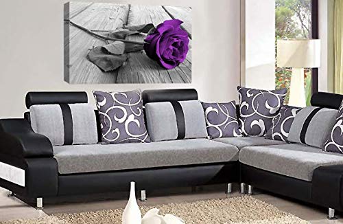 LR Floral Purple Rose Wall Art Grey White Flower Canvas Picture Print Ready to Hang