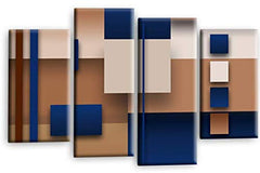 LR Blue Abstract Wall Art Picture Cream Squares Checks Framed Canvas Split Print Ready to Hang