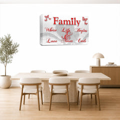 LR Family Love Quote Wall Art Picture – Red & White Framed Canvas Print | Ready to Hang | Modern Wall Art for Living Room, Bedroom & Office