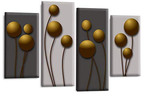 LR Gold Floral Rose Wall Art Picture Grey Abstract Flower Love Framed Split Panel Print Ready to Hang