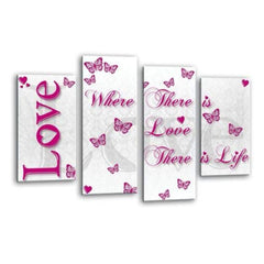 LR Love Quote Wall Art Picture – Pink & White Framed 4 Panel Split Canvas Print | Ready to Hang | Modern Wall Art for Living Room, Bedroom & Office