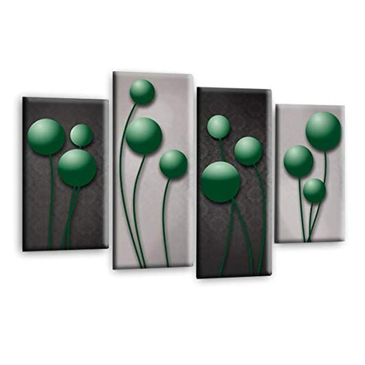 LR Green Floral Rose Wall Art Picture – Grey Framed 4 Panel Split Canvas Print | Ready to Hang | Modern Wall Art for Living Room, Bedroom & Office