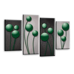 LR Green Floral Rose Wall Art Picture – Grey Framed 4 Panel Split Canvas Print | Ready to Hang | Modern Wall Art for Living Room, Bedroom & Office