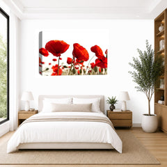 LR Floral Poppy Rose Wall Art Picture – Red & White Framed Canvas Print | Ready to Hang | Modern Wall Art for Living Room, Bedroom & Office