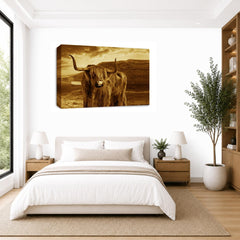 LR Highland Cow Stag Wall Art Picture – Cream & Brown Framed Canvas Print | Ready to Hang | Modern Wall Art for Living Room, Bedroom & Office