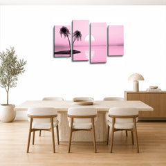 LR Sunset Beach Wall Art Picture – Pink Seascape Framed 4 Panel Split Canvas Print | Ready to Hang | Modern Wall Art for Living Room, Bedroom & Office
