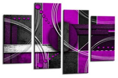LR Abstract Wall Art Canvas Picture Purple White Grey Circles Home Framed Split Panel Print Ready to Hang