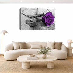 LR Floral Purple Rose Wall Art Picture – Grey & White Framed Canvas Print | Ready to Hang | Modern Wall Art for Living Room, Bedroom & Office