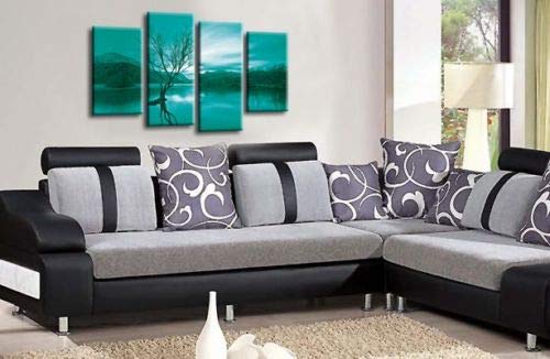 LR Landscape Lake Wall Art Print Teal Brown Mountain Floral Framed Split Panel Canvas Picture