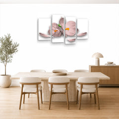 LR Floral Rose Orchid Wall Art Picture – Pink & White Framed 4 Panel Split Canvas Print | Ready to Hang | Modern Wall Art for Living Room, Bedroom & Office