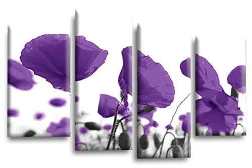 LR Floral Rose Poppy Wall Art Picture Purple White Flower Framed Split Canvas Print Ready to Hang