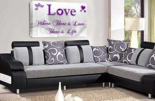 LR Love Quote Wall Art Canvas Purple White Framed Home Family Picture Print Ready to Hang