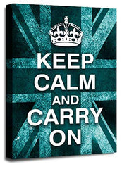 LR Keep Calm Wall Art Canvas Picture Carry On Teal White Union Jack Home Framed Panel Print Ready to Hang
