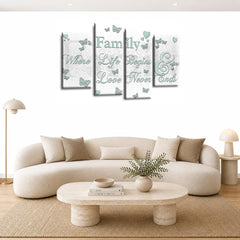 LR Family Love Quote Wall Art Picture – White & Duck Egg Framed 4 Panel Split Canvas Print | Ready to Hang | Modern Wall Art for Living Room, Bedroom & Office