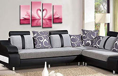 Love Heart Swans Wall Art Picture Pink White Cream Kissing Framed Canvas Split Panel Print